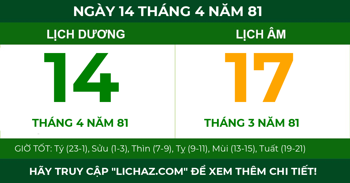 lịch âm ngày 14 tháng 4 năm 81