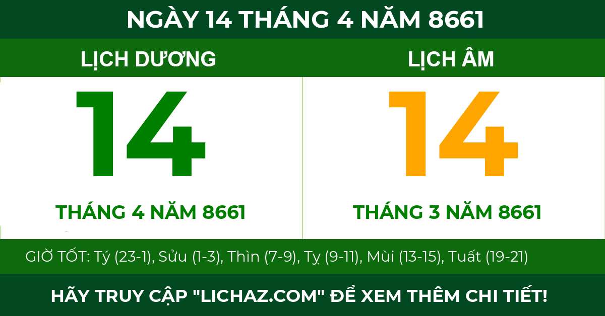 lịch âm ngày 14 tháng 4 năm 8661