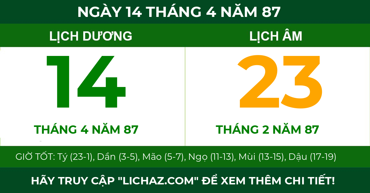 lịch âm ngày 14 tháng 4 năm 87