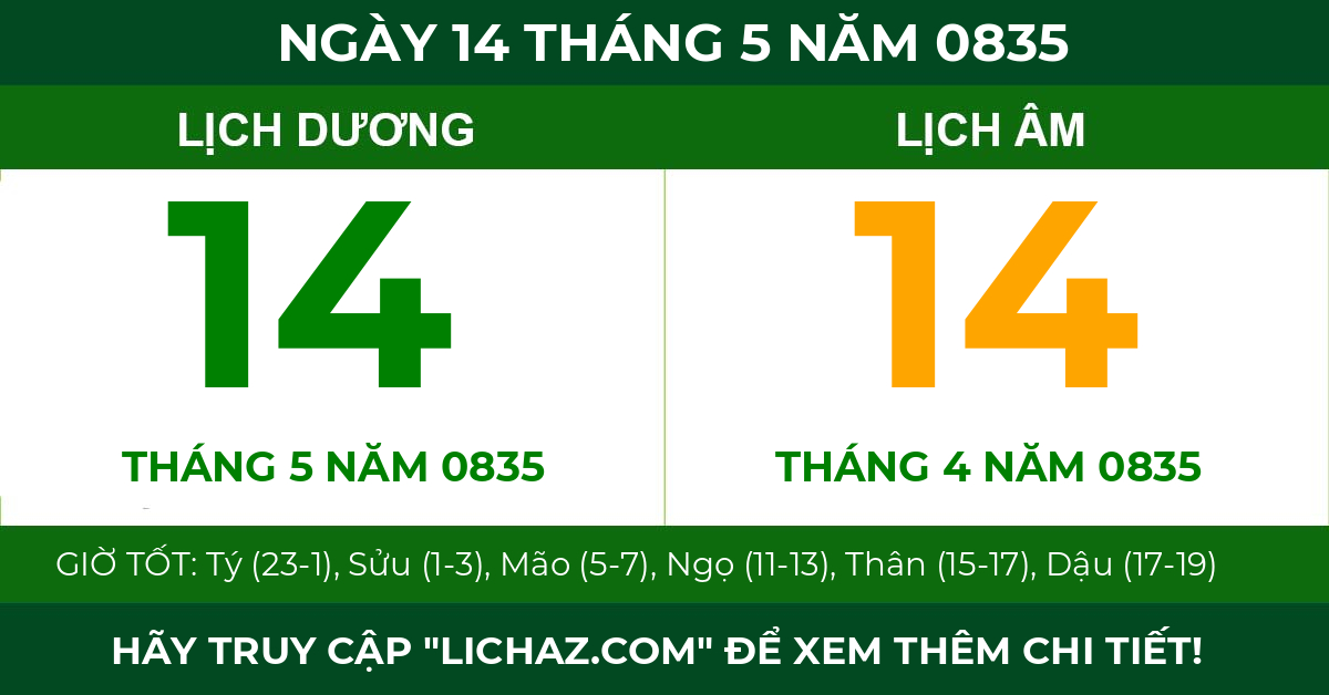 lịch âm ngày 14 tháng 5 năm 0835