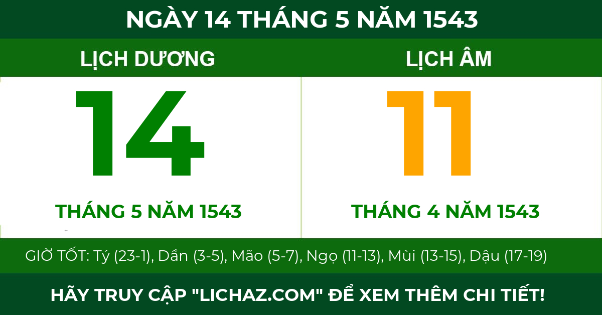 lịch âm ngày 14 tháng 5 năm 1543