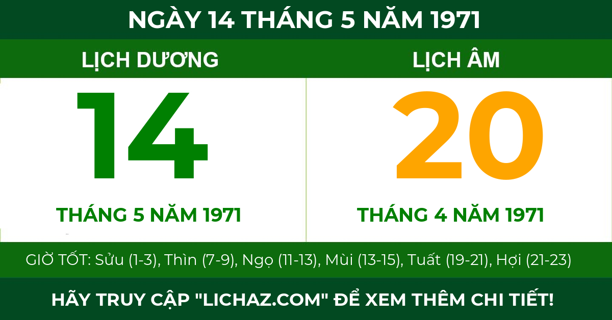 lịch âm ngày 14 tháng 5 năm 1971
