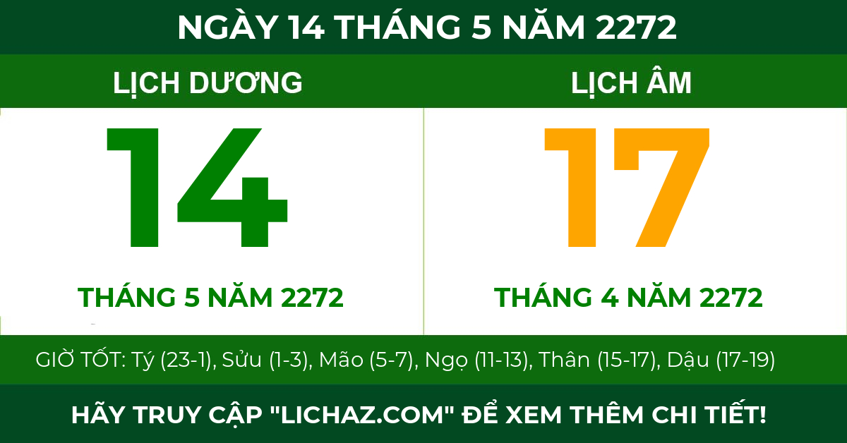 lịch âm ngày 14 tháng 5 năm 2272