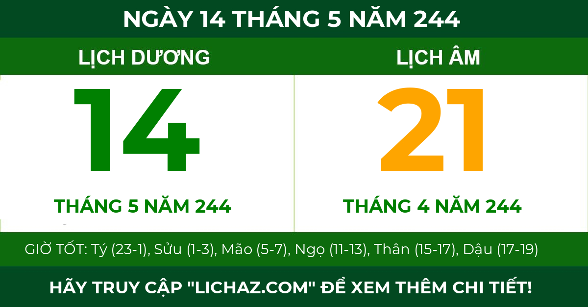 lịch âm ngày 14 tháng 5 năm 244