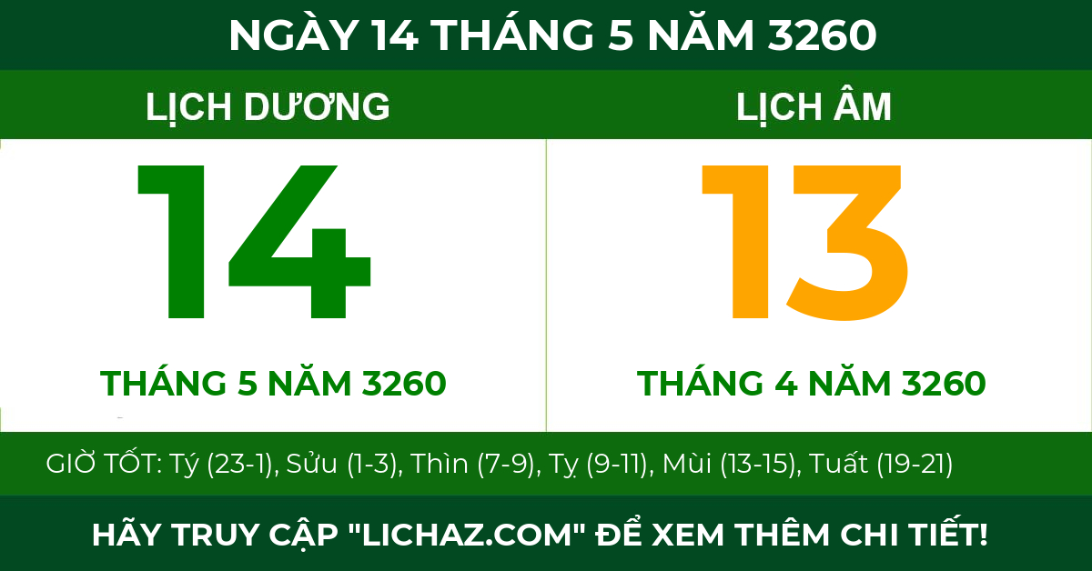 lịch âm ngày 14 tháng 5 năm 3260