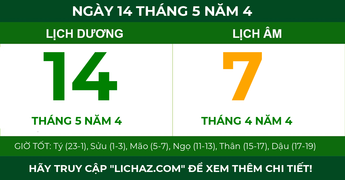 lịch âm ngày 14 tháng 5 năm 4