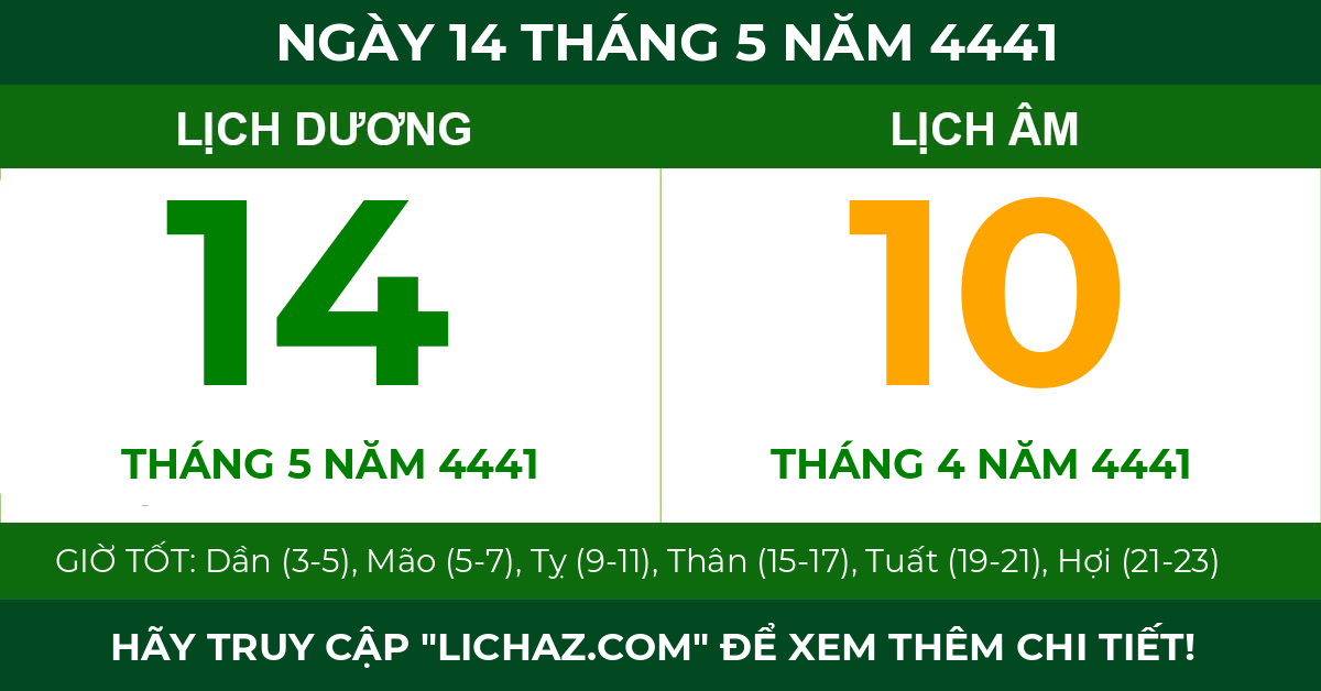 lịch âm ngày 14 tháng 5 năm 4441
