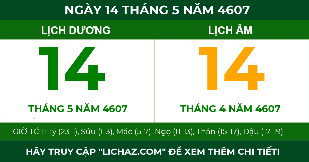 lịch âm ngày 14 tháng 5 năm 4607
