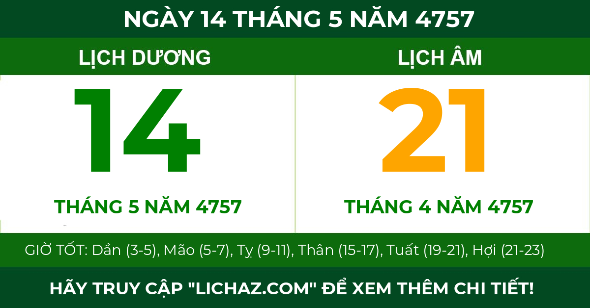 lịch âm ngày 14 tháng 5 năm 4757