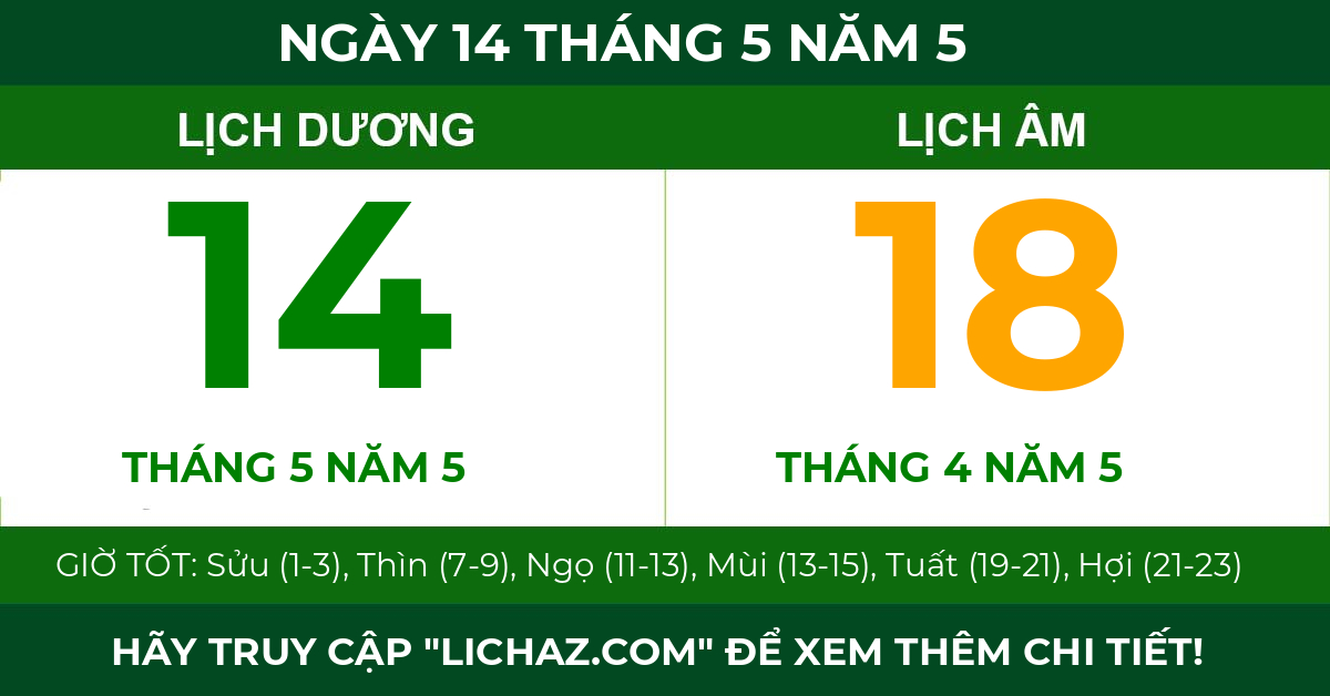 lịch âm ngày 14 tháng 5 năm 5