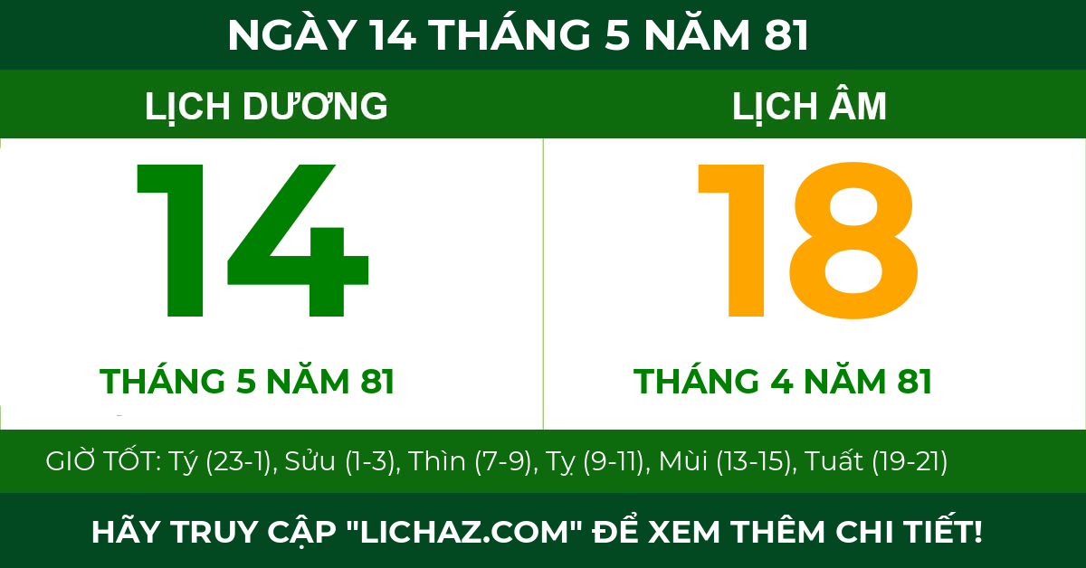 lịch âm ngày 14 tháng 5 năm 81