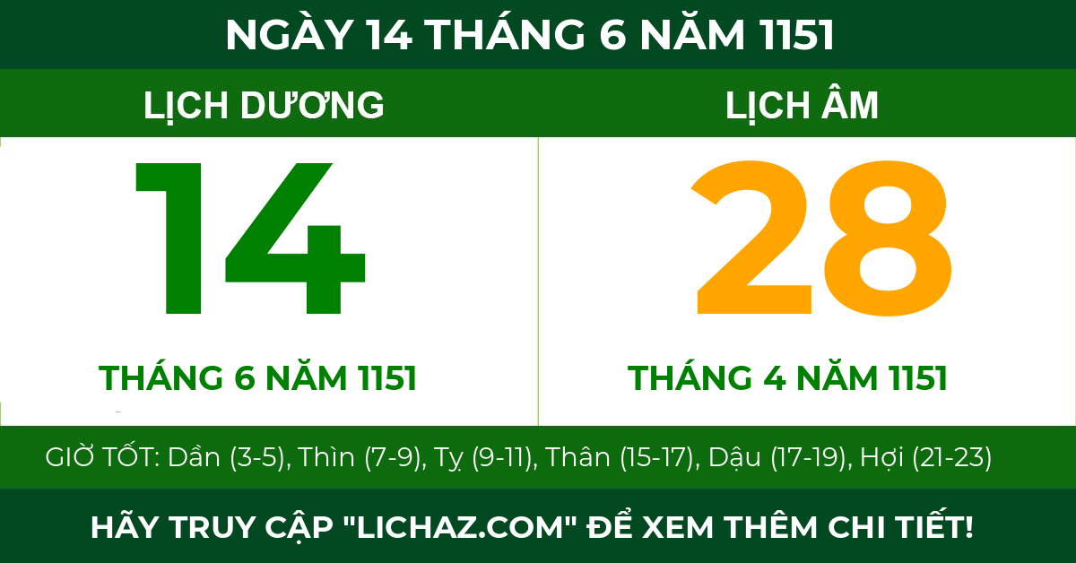 lịch âm ngày 14 tháng 6 năm 1151