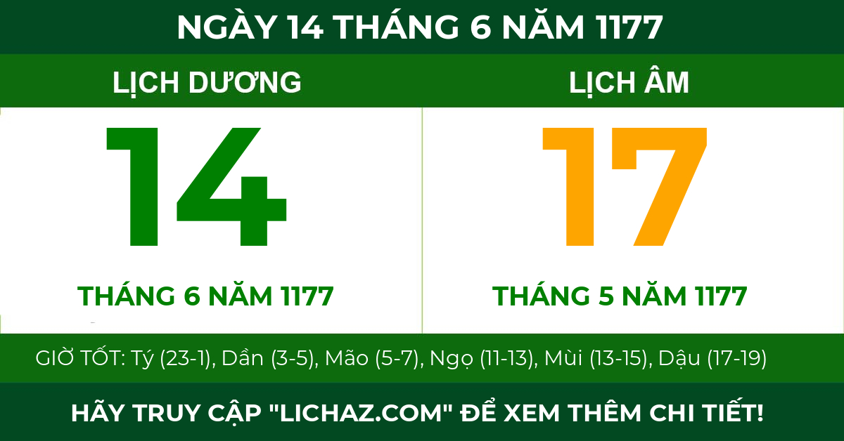 lịch âm ngày 14 tháng 6 năm 1177