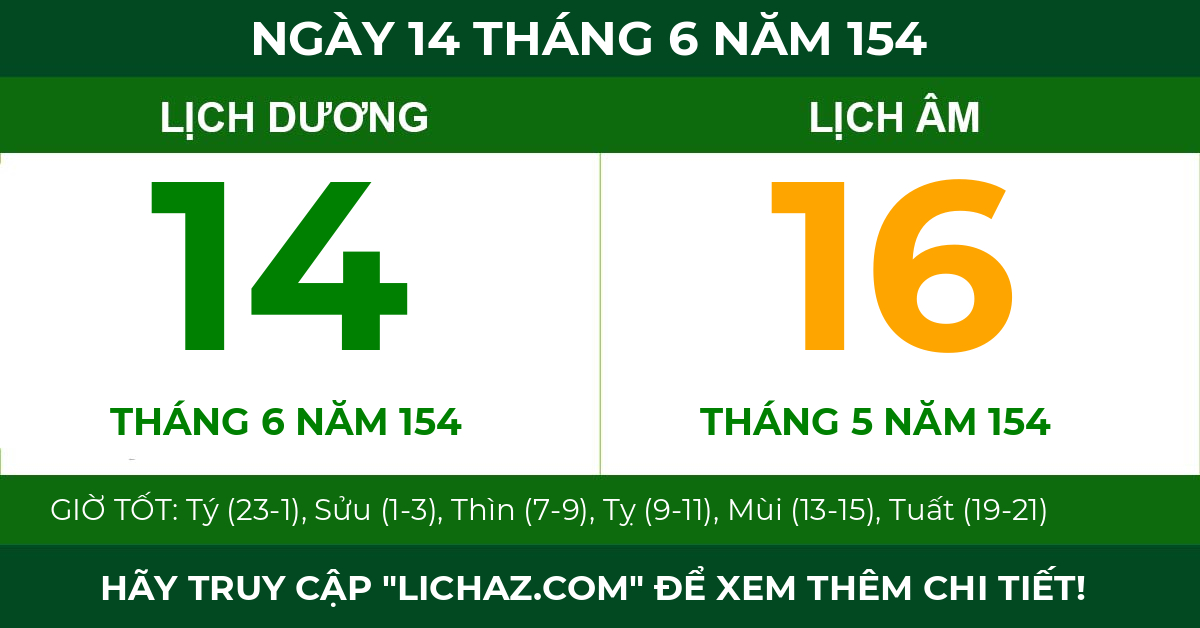 lịch âm ngày 14 tháng 6 năm 154