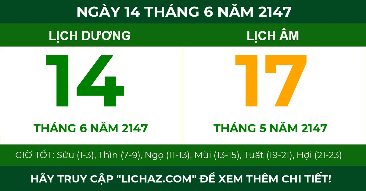 lịch âm ngày 14 tháng 6 năm 2147