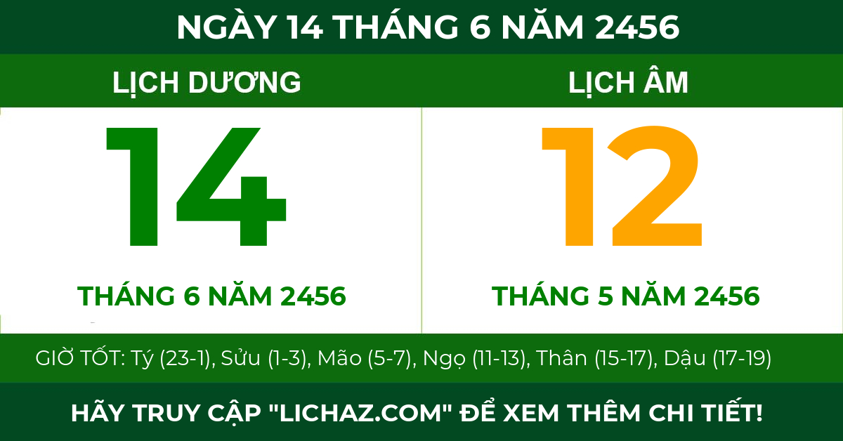 lịch âm ngày 14 tháng 6 năm 2456