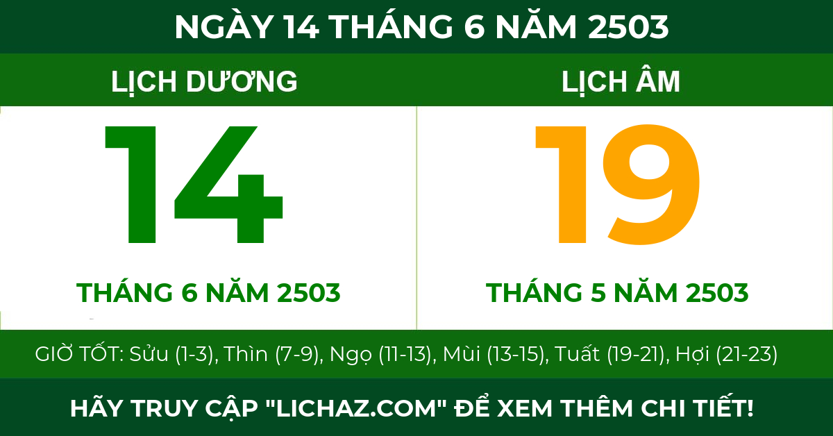 lịch âm ngày 14 tháng 6 năm 2503