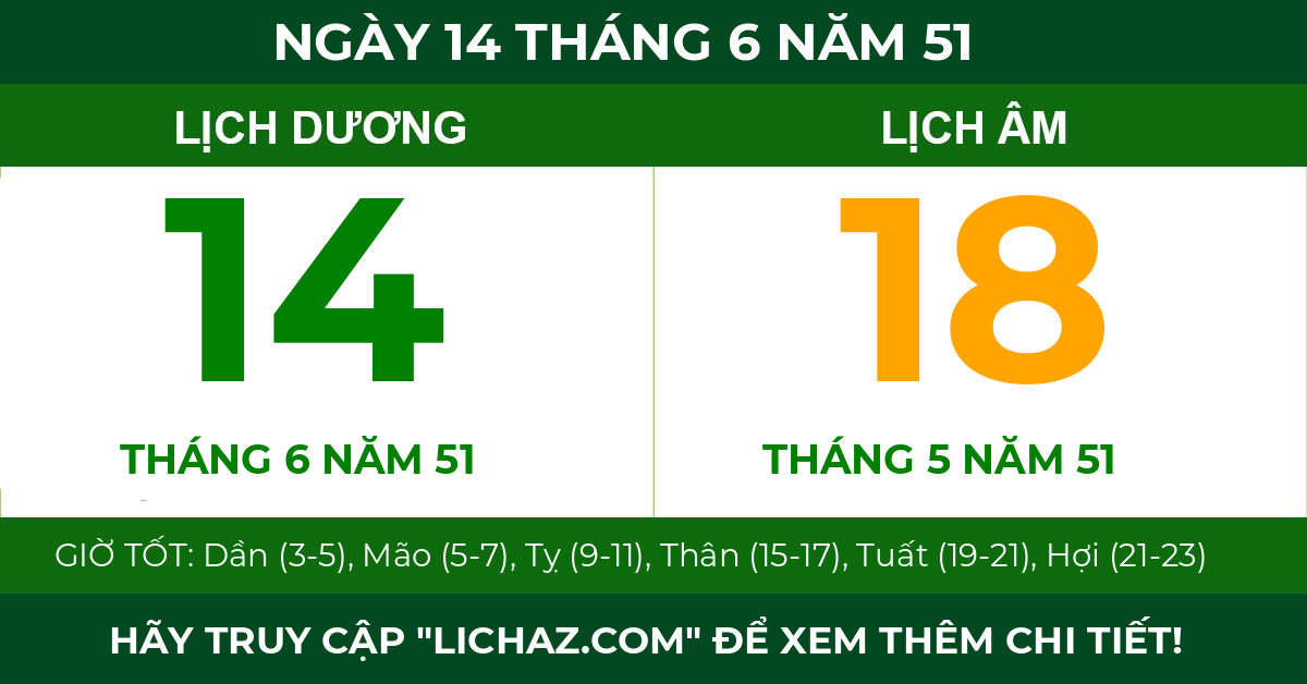 lịch âm ngày 14 tháng 6 năm 51