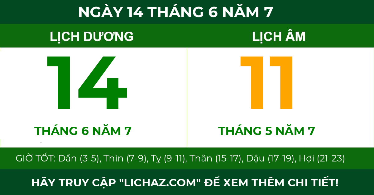 lịch âm ngày 14 tháng 6 năm 7