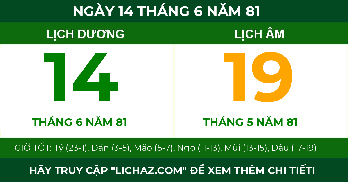 lịch âm ngày 14 tháng 6 năm 81