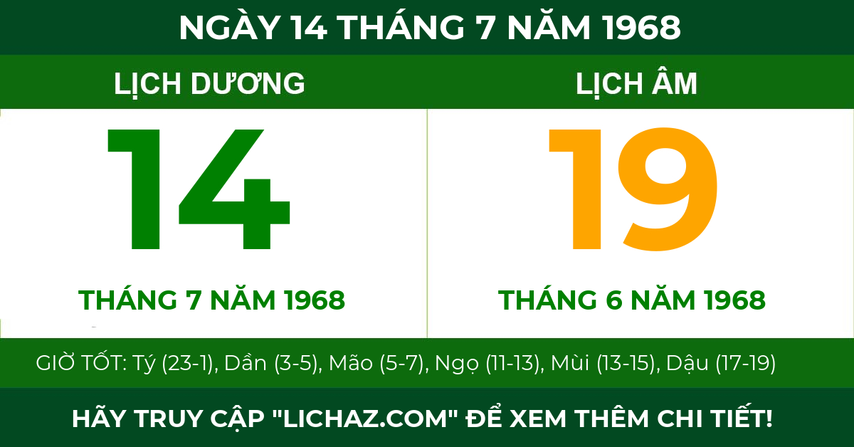 lịch âm ngày 14 tháng 7 năm 1968