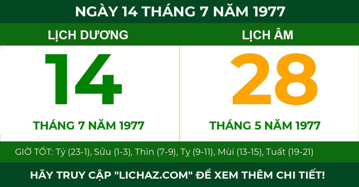 lịch âm ngày 14 tháng 7 năm 1977