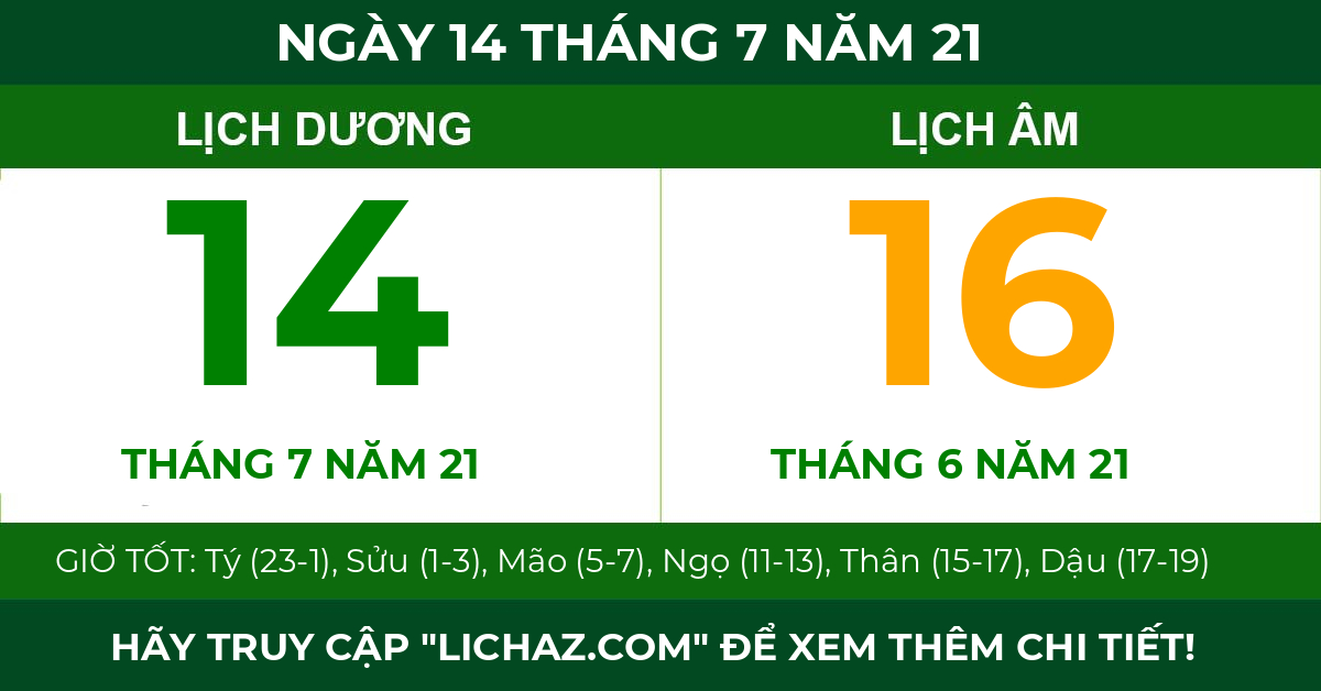 lịch âm ngày 14 tháng 7 năm 21