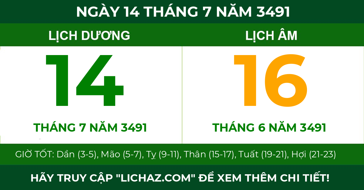 lịch âm ngày 14 tháng 7 năm 3491