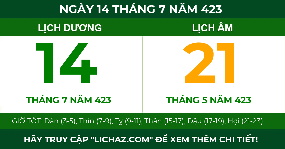 lịch âm ngày 14 tháng 7 năm 423
