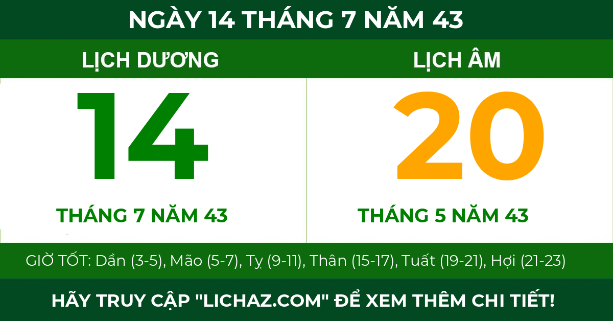 lịch âm ngày 14 tháng 7 năm 43