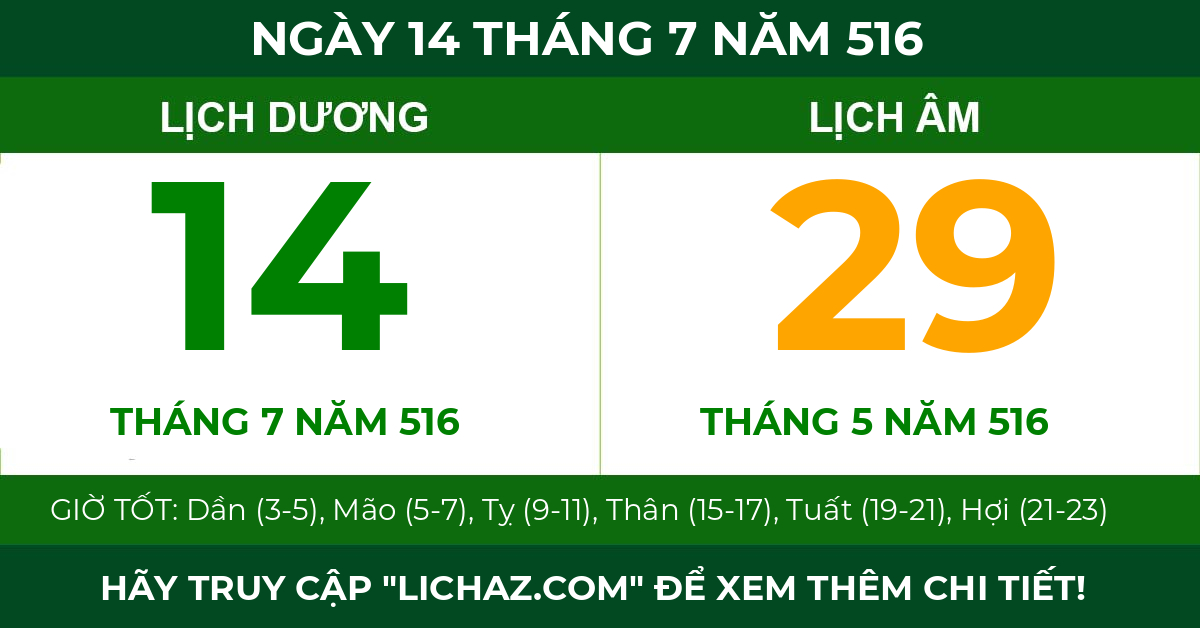 lịch âm ngày 14 tháng 7 năm 516