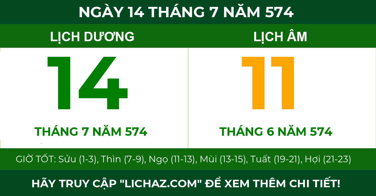 lịch âm ngày 14 tháng 7 năm 574