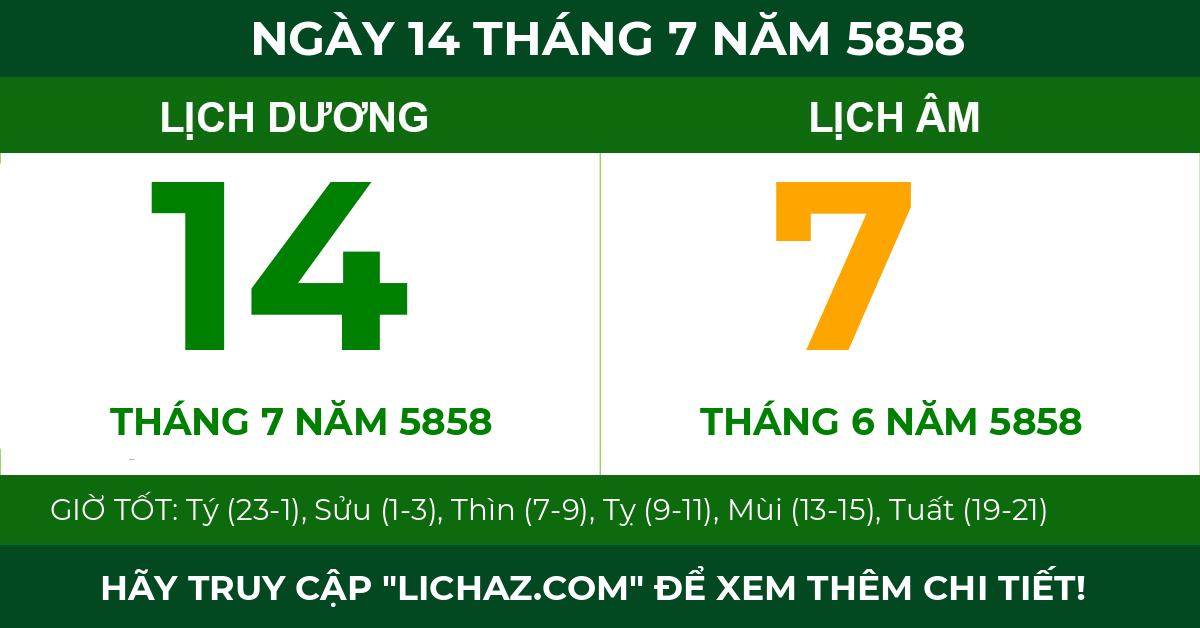 lịch âm ngày 14 tháng 7 năm 5858