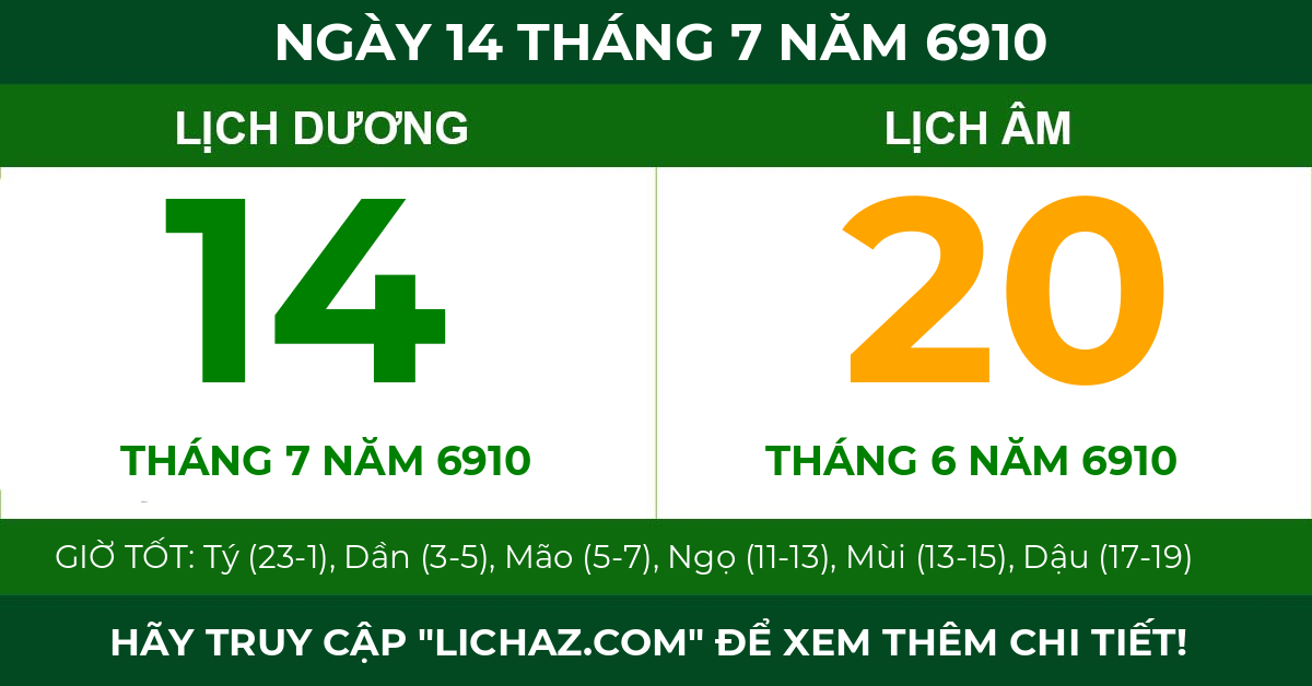 lịch âm ngày 14 tháng 7 năm 6910