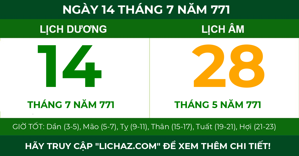 lịch âm ngày 14 tháng 7 năm 771