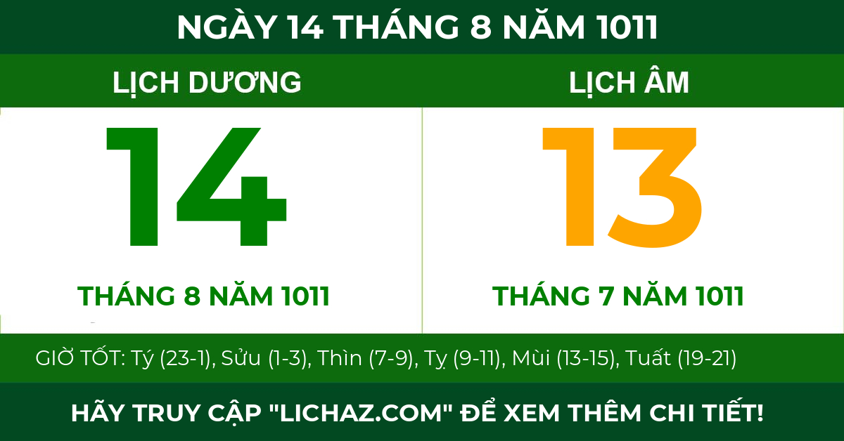 lịch âm ngày 14 tháng 8 năm 1011