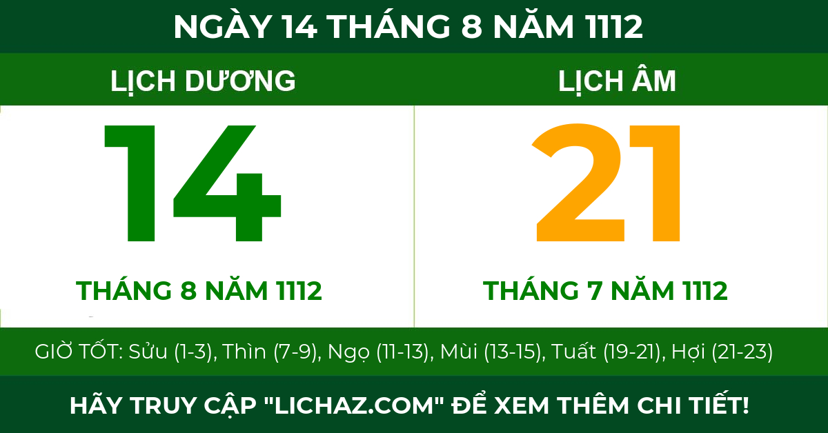 lịch âm ngày 14 tháng 8 năm 1112