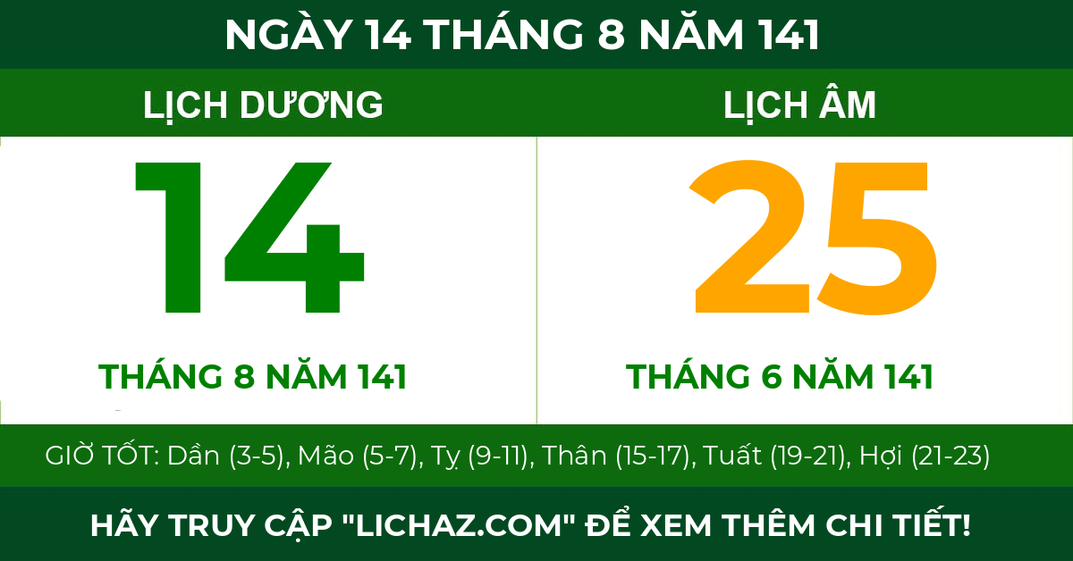 lịch âm ngày 14 tháng 8 năm 141