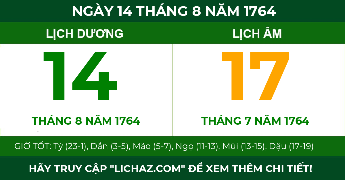 lịch âm ngày 14 tháng 8 năm 1764