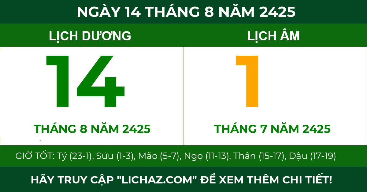 lịch âm ngày 14 tháng 8 năm 2425