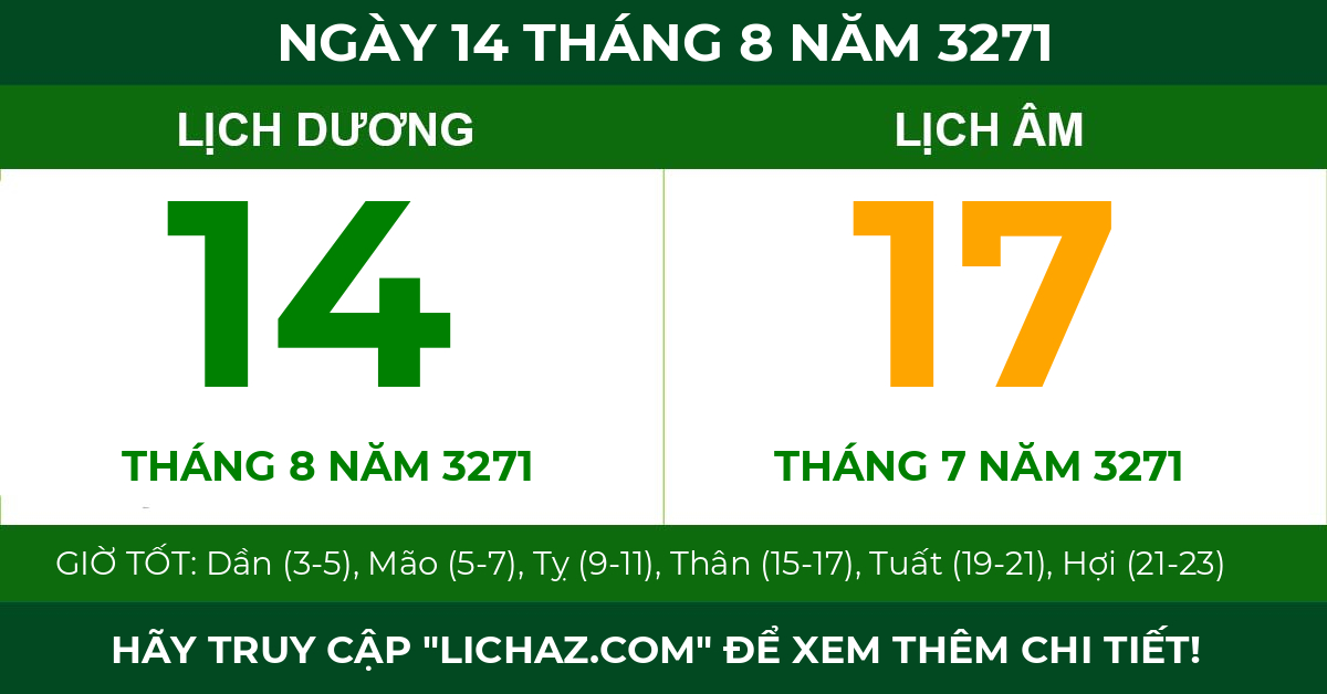 lịch âm ngày 14 tháng 8 năm 3271