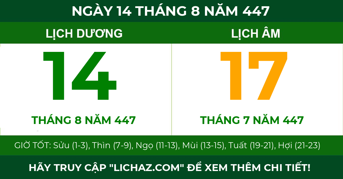 lịch âm ngày 14 tháng 8 năm 447