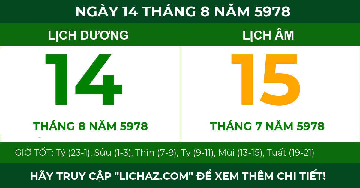 lịch âm ngày 14 tháng 8 năm 5978