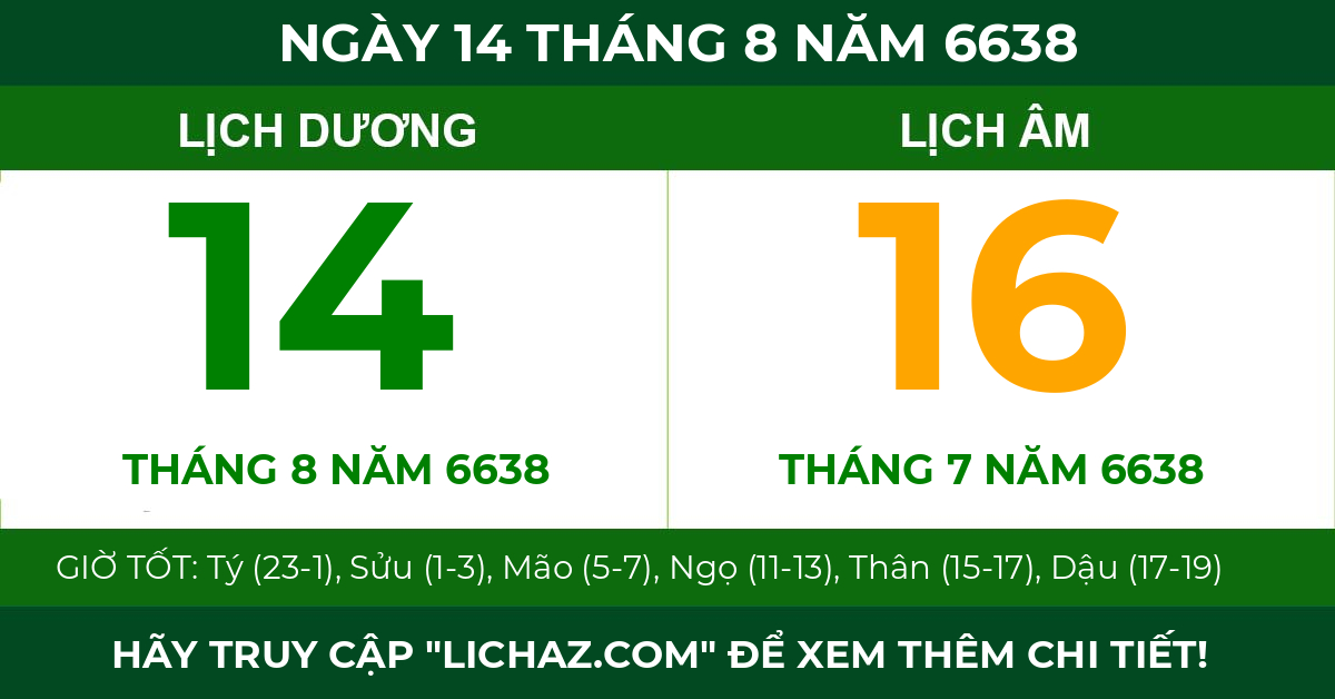 lịch âm ngày 14 tháng 8 năm 6638
