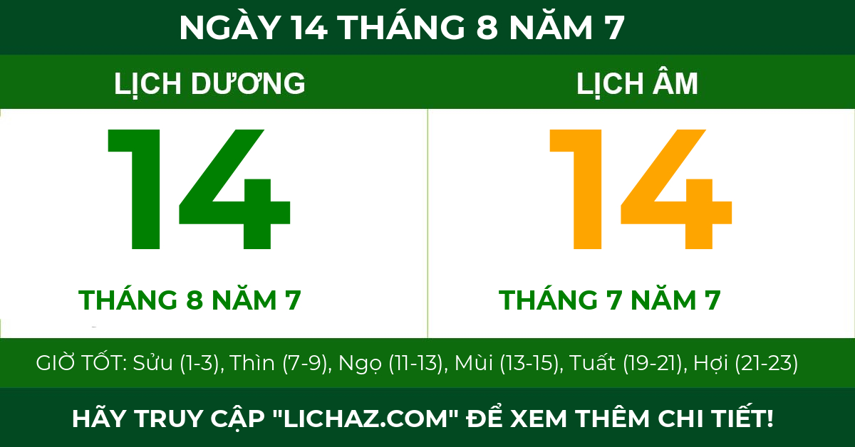 lịch âm ngày 14 tháng 8 năm 7