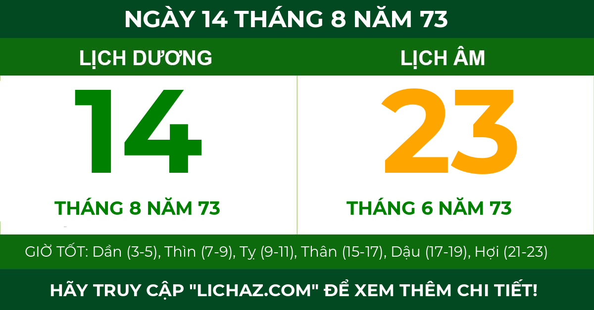 lịch âm ngày 14 tháng 8 năm 73