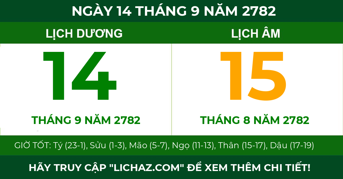 lịch âm ngày 14 tháng 9 năm 2782