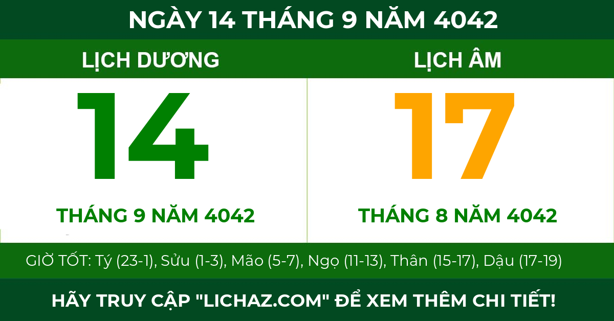 lịch âm ngày 14 tháng 9 năm 4042