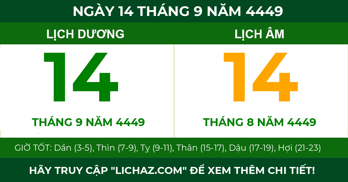 lịch âm ngày 14 tháng 9 năm 4449