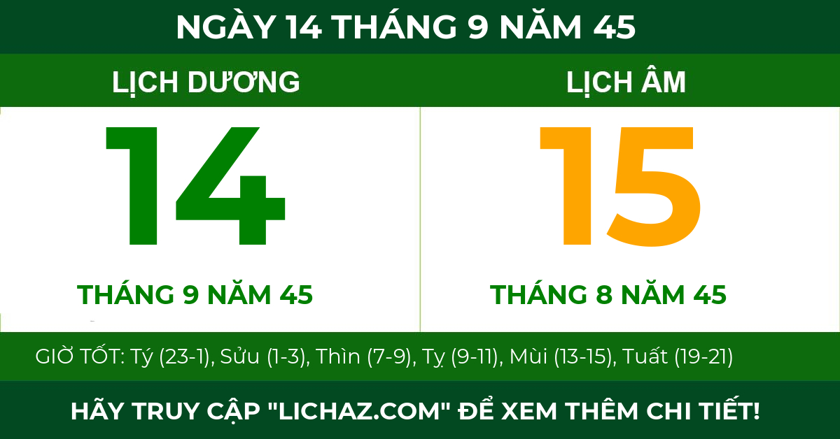 lịch âm ngày 14 tháng 9 năm 45